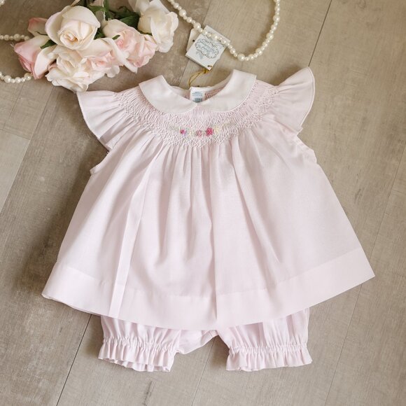 Pink Smocked Dress and Bloomer Set Feltman Brothers 6/9 Months NWT